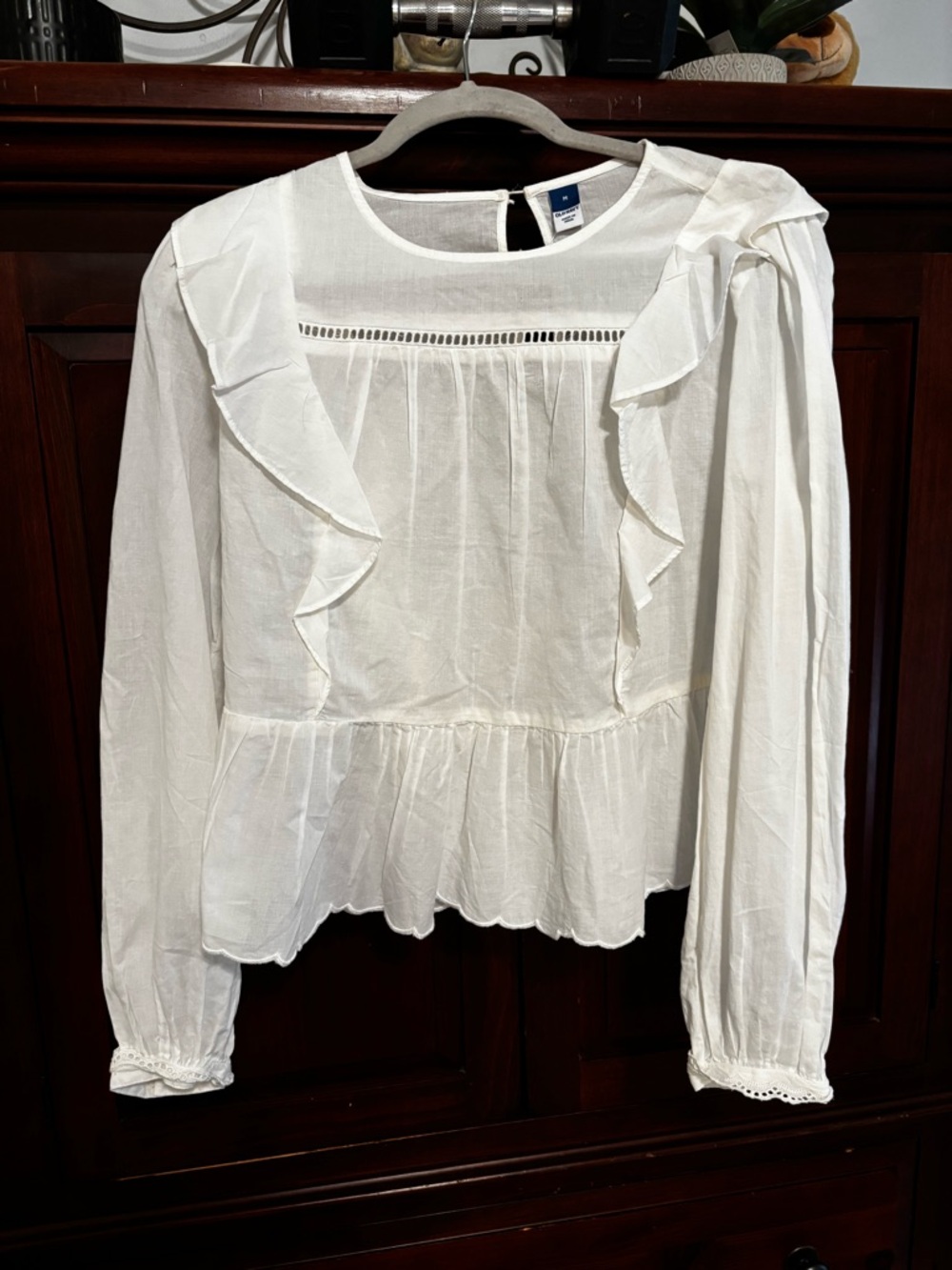 Old Navy White Ruffle Peasant Blouse